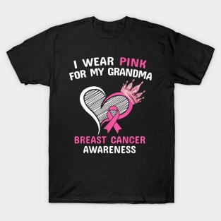 I Wear Pink For My Grandma Heart Ribbon Cancer Awareness T-Shirt